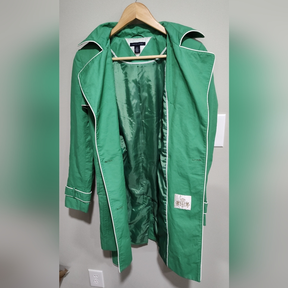 Tommy Hilfiger Women's Kelly Green Double Breasted Belted Trench Coat, Size S - Picture 8 of 11